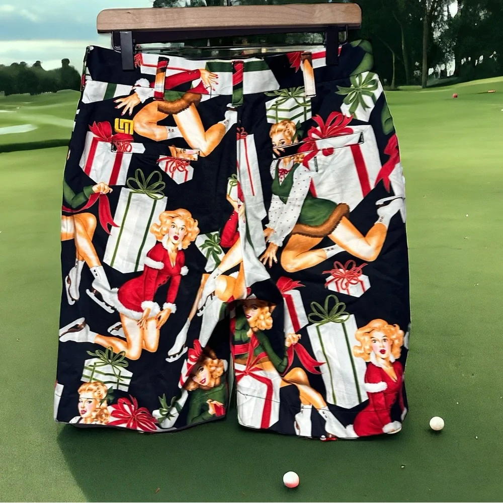 Loudmouth Golf Pin-Up Girl Christmas Shorts Size 30 Flawless Condition - Picture 3 of 15